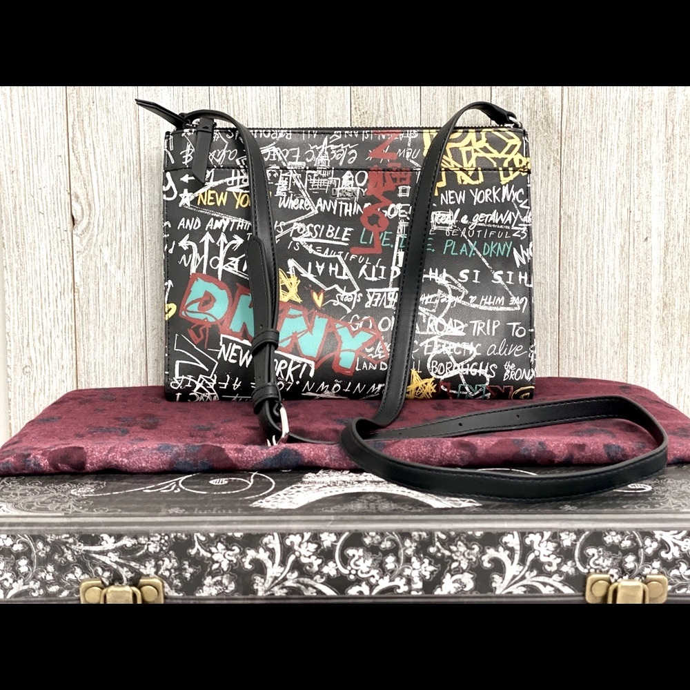 DKNY Graffiti Crossbody Black Multi PU Leather